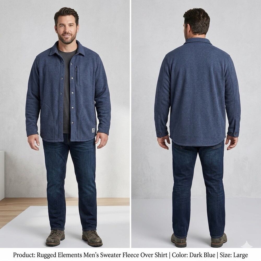 Rugged Elements Men's Sweater Fleece Over Shirt Dark Blue Large